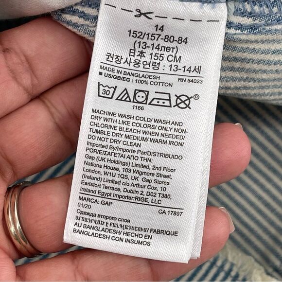 GAP Denim Girl’s High Rise Blue White Railroad Stripe Frayed Hem Denim Skirt 14 - Picture 12 of 15